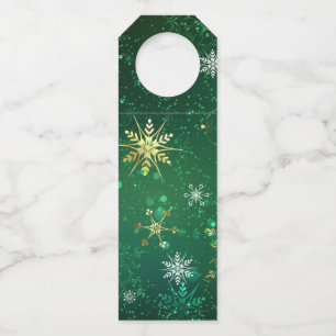 Kerstmis Gouden Sneeuwvlokken op Groene Achtergron Flessenhanger