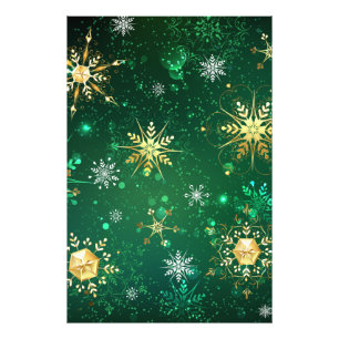 Kerstmis Gouden Sneeuwvlokken op Groene Achtergron Foto Afdruk