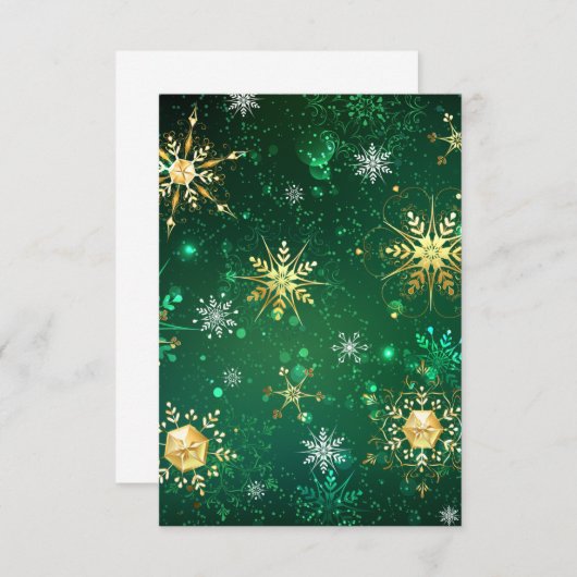 Kerstmis Gouden Sneeuwvlokken op Groene Achtergron Kaart (Voorkant / Achterkant)