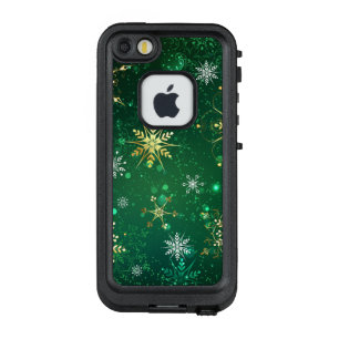 Kerstmis Gouden Sneeuwvlokken op Groene Achtergron LifeProof FRÄ’ iPhone SE/5/5s Hoesje