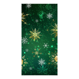 Kerstmis Gouden Sneeuwvlokken op Groene Achtergron Perfect Poster