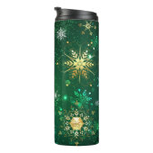 Kerstmis Gouden Sneeuwvlokken op Groene Achtergron Thermosbeker (Geroteerd rechts)
