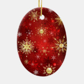Kerstmis Gouden Sneeuwvlokken op Rode Achtergrond Keramisch Ornament (Achterkant)