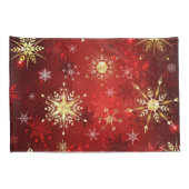 Kerstmis Gouden Sneeuwvlokken op Rode Achtergrond Kussensloop (Achterkant-Rechts)