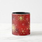 Kerstmis Gouden Sneeuwvlokken op Rode Achtergrond Mok (Midden)