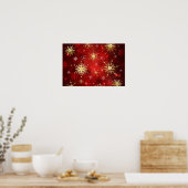 Kerstmis Gouden Sneeuwvlokken op Rode Achtergrond Poster (Keuken)