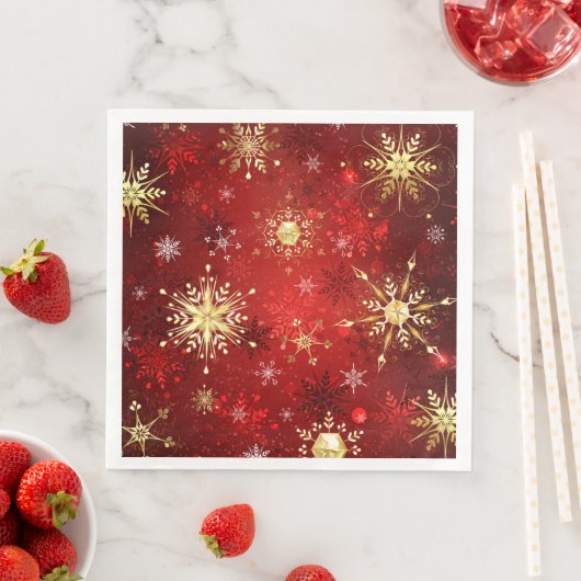 Kerstmis Gouden Sneeuwvlokken op Rode Achtergrond Servet (Insitu)