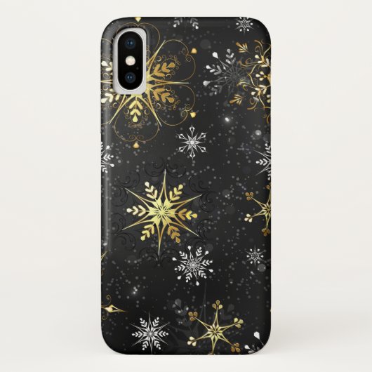 Kerstmis Gouden Sneeuwvlokken op Zwarte Achtergron Case-Mate iPhone Case (Achterkant)