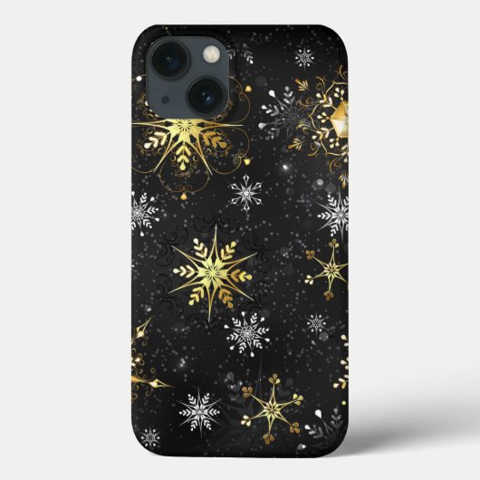 Kerstmis Gouden Sneeuwvlokken op Zwarte Achtergron Case-Mate iPhone Case (Achterkant)