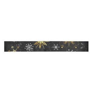 Kerstmis Gouden Sneeuwvlokken op Zwarte Achtergron Grosgrain Lint