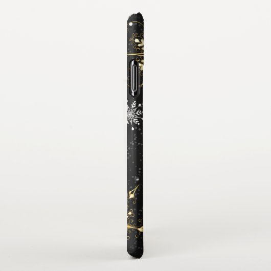 Kerstmis Gouden Sneeuwvlokken op Zwarte Achtergron iPhone Hoesje (Rechterkant)