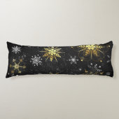 Kerstmis Gouden Sneeuwvlokken op Zwarte Achtergron Lichaamskussen (Voorkant)