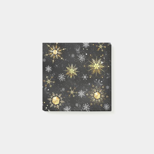 Kerstmis Gouden Sneeuwvlokken op Zwarte Achtergron Post-it® Notes (Voorkant)