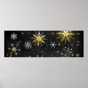 Kerstmis Gouden Sneeuwvlokken op Zwarte Achtergron Poster