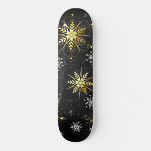 Kerstmis Gouden Sneeuwvlokken op Zwarte Achtergron Skateboard