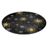 Kerstmis Gouden Sneeuwvlokken op Zwarte Achtergron Snijplank (Hoek)