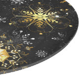 Kerstmis Gouden Sneeuwvlokken op Zwarte Achtergron Snijplank (Hoek)