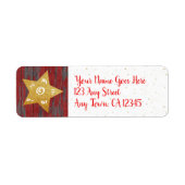 Kerstmis gouden ster rustiek land rood hout script etiket (Voorkant)