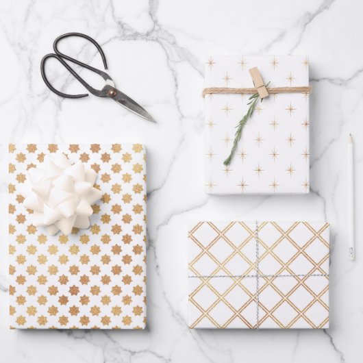 Kerstmis, gouden witte ster, abstract patroon inpakpapier vel (Voorkant)