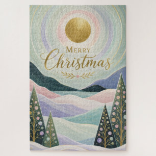 Kerstmis Gouden Zon Pastel Berglandschap Legpuzzel