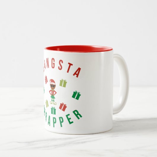 Kerstmis. Grappig Gezegde. Nerd. Gangsta Wrapper Tweekleurige Koffiemok (Voorkant rechts)