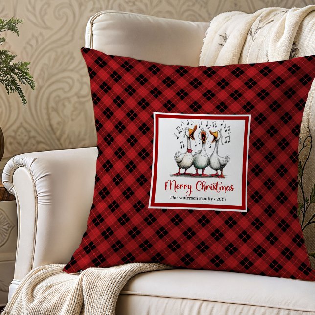 Kerstmis Grappige Gans Speelse Worp Kussen Kunst (Christmas Funny Goose Playful Throw Pillow Art)
