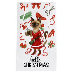 Kerstmis Grappige Glam Siamese Kat Vakantie  Klein Cadeauzakje