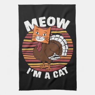 Kerstmis Grappige Kalkoen Nep Kat Retro Theedoek