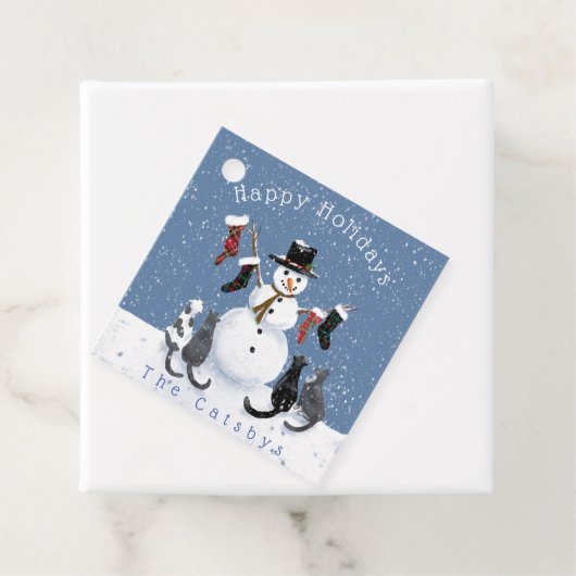 Kerstmis Grappige Kat Sneeuwman 2 scène Bedankjes Labels (In situ)