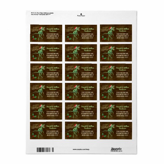 Kerstmis Grappige Velociraptor Dinosaurus Aangepas Etiket (Full Sheet)