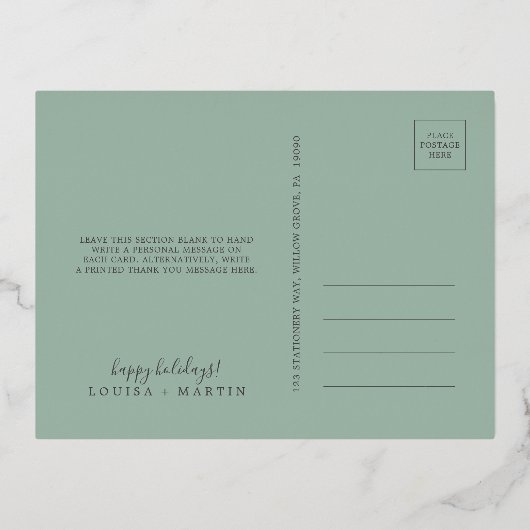 Kerstmis Greenery Folie Kerstmis Dank u Folie Feestdagen Briefkaart (Achterkant)