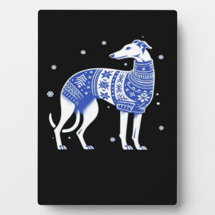 Kerstmis Greyhound-hond die een lelijke trui draag Fotoplaat