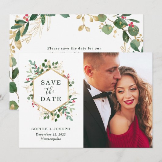 Kerstmis: Grijne met wit | Foto Save The Date (Voorkant / Achterkant)