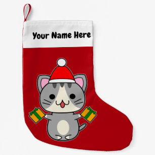Kerstmis Grijs Tabby Kat Kleine Kerstsok