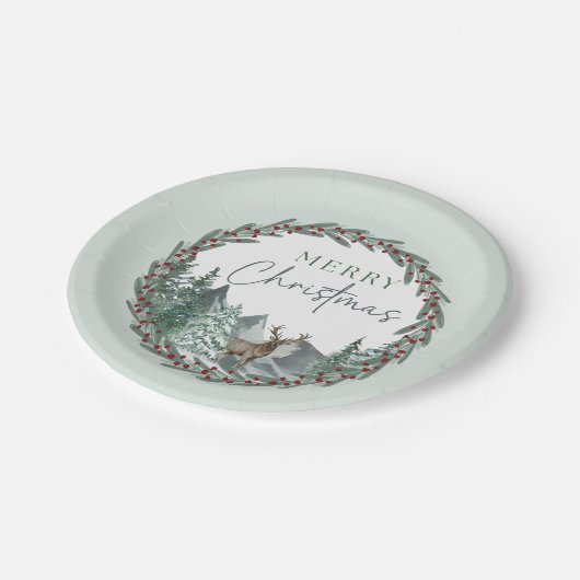 Kerstmis Groen Aquarel Dennenbos Vakantie Papieren Bordje (Gekanteld)