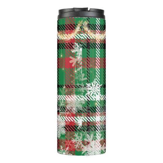 Kerstmis groen en rood geruite monogram thermosbeker (Achterkant)