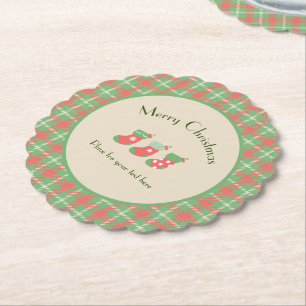 Kerstmis groen gebaseerd Plaid Kartonnen Onderzetters