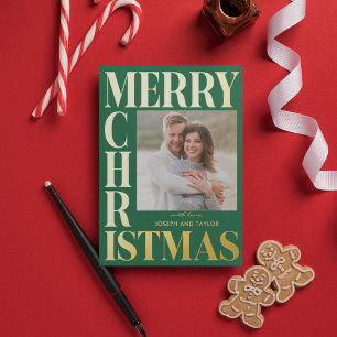 Kerstmis groen goud typografie vierkant foto folie feestdagenkaart