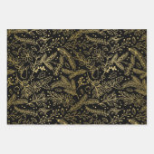Kerstmis Groen Goud Zwart Winter Botanisch Inpakpapier Vel (Voorkant 3)