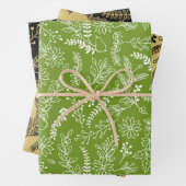 Kerstmis Groen Goud Zwart Winter Botanisch Inpakpapier Vel (In situ)