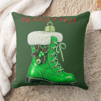Kerstmis Groene Festive Laarsornament Kussen
