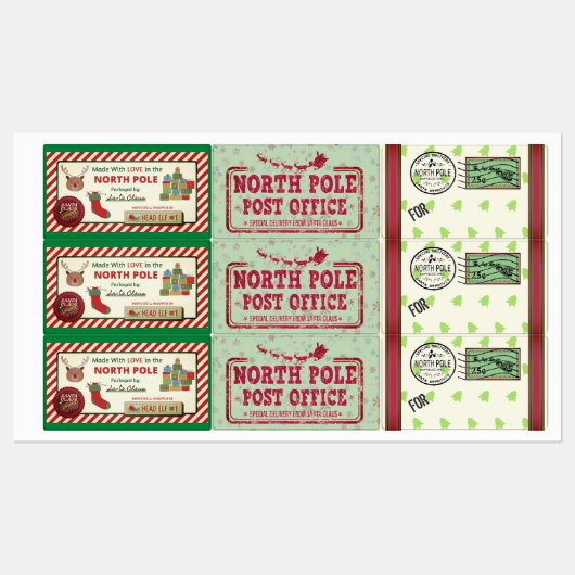 Kerstmis Grote Vierkante Kleefstof/Waterdicht Etik Labels (Vel)