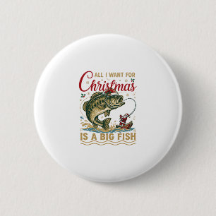 Kerstmis Grote Vis Baars Kerstman Boot Vissen Ronde Button 5,7 Cm