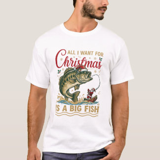 Kerstmis Grote Vis Baars Kerstman Boot Vissen T-shirt