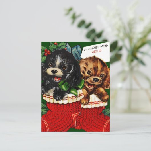 Kerstmis Hallo Puppies Feestdagenkaart (Staand voorkant)