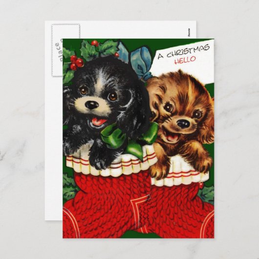 Kerstmis Hallo Puppies Feestdagenkaart (Voorkant / Achterkant)