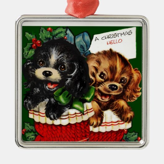 Kerstmis Hallo Puppies Metalen Ornament (Voorkant)