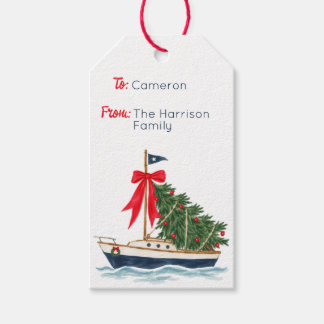 Kerstmis Hamptons Zeilboot Cadeaulabel