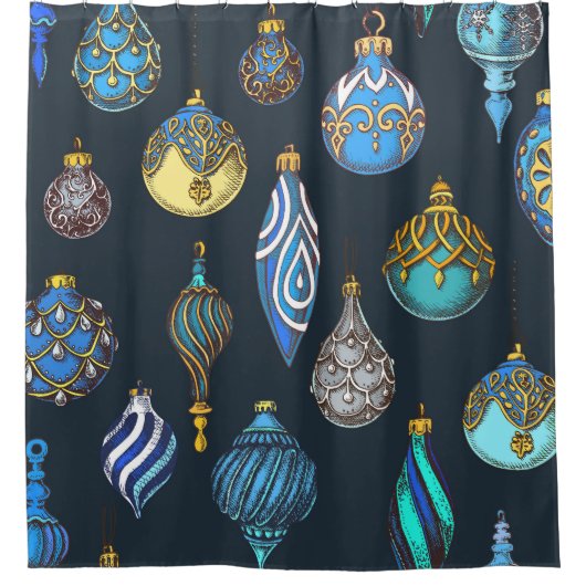 Kerstmis Hand getekend,  decoraties. Douchegordijn (Voorkant)