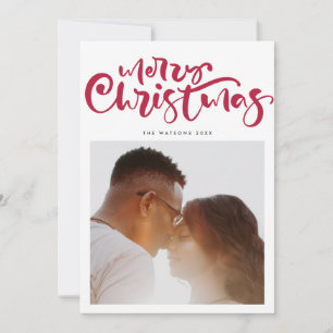 Kerstmis handlettering in rode foto feestdagenkaart